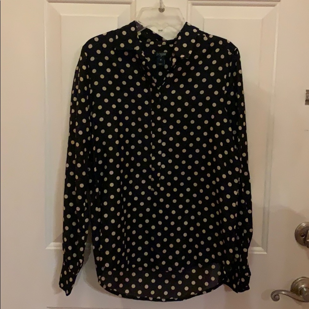 XS J.Crew Factory Black/White Polka Dot Popover